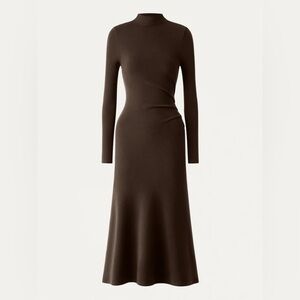 OGL Mid Thermal Heat-Tech Long Sleeves Mockneck Tucks Midi Dress expresso small